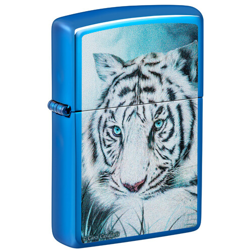Зажигалка ZIPPO Белый тигр с глянцевым синим покрытием | White Tiger High Polish Blue, латунь/сталь, синяя, глянцевая, 38x13x57 мм