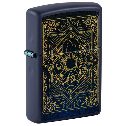Зажигалка ZIPPO Элементы стихий с темно-синем матовым покрытием | Elements Design Navy Matte, латунь/сталь, синяя, матовая, 38x13x57 мм