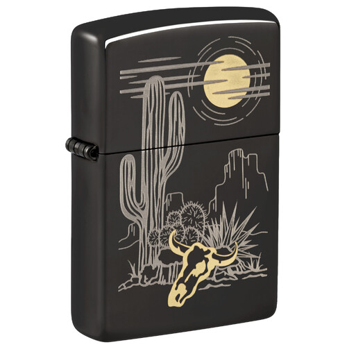Зажигалка ZIPPO Дикий запад с черным глянцевым покрытием | Western High Polish Black, латунь/сталь, черная, глянцевая, 38x13x57 мм