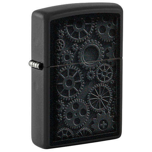 Зажигалка ZIPPO В стиле стимпанк с черным матовым покрытием | Steampunk Design Black Matte, латунь/сталь, черная, матовая, 38x13x57 мм
