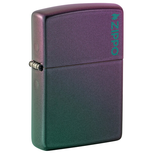 Зажигалка ZIPPO Логотип с зелено-фиолетовым покрытием | Logo Iridescent, латунь/сталь, фиолетовая, матовая, 38x13x57 мм