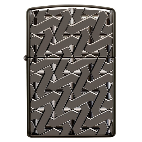 Зажигалка ZIPPO Armor® Геометрический узор с глянцевым покрытием Черный лед | Geometric Weave High Polish Black Ice®, латунь/сталь, чёрная, 38x13x57 м
