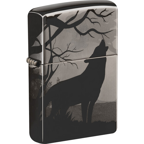 Зажигалка ZIPPO Волки с покрытием черный лед | Wolves Design Black Ice®, латунь/сталь, чёрная, глянцевая, 38x13x57 мм