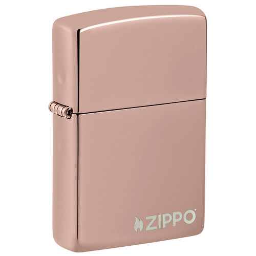 Зажигалка ZIPPO Логотип с глянцевым покрытием розовое золото | Logo High Polish Rose Gold, латунь/сталь, розовое золото, глянцевая, 38x13x57 мм
