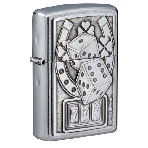 Зажигалка ZIPPO Счастливая 7 с покрытием поцарапанный хром | Lucky 7 Street Chrome, латунь/сталь, серебристая, 38x13x57 мм