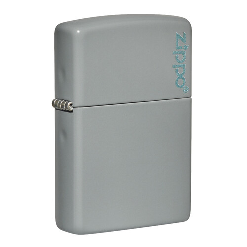 Зажигалка ZIPPO Логотип со светло-серым покрытием | Logo Flat Grey, латунь/сталь, серая, глянцевая, 38x13x57 мм