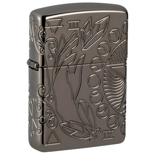 Зажигалка ZIPPO Armor® Черная магия с покрытием черный лед | Armor® Wicca Design Black Ice®, латунь/сталь, чёрная, 38x13x57 мм