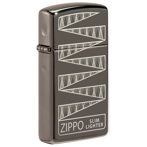 Зажигалка ZIPPO узкая в честь 65-летия с покрытием черный лед | Slim® 65th Anniversary Black Ice®, латунь/сталь, чёрная, 29x10x60 мм