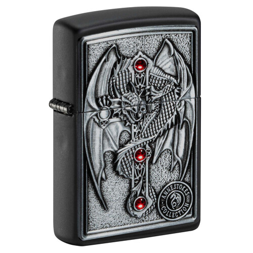 Зажигалка ZIPPO Крест с крылатым драконом с черным матовым покрытием | Winged Dragon Cross Black Matte, латунь/сталь, чёрная, 38x13x57 мм