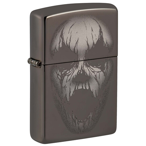 Зажигалка ZIPPO Крик монстра с покрытием черный лед | Screaming Monster Black Ice®, латунь/сталь, черная, 38x13x57 мм
