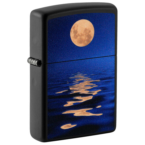 Зажигалка ZIPPO Закат луны с покрытием черный свет | Moon Sunset Black Light, латунь/сталь, чёрная, матовая, 38x13x57 мм
