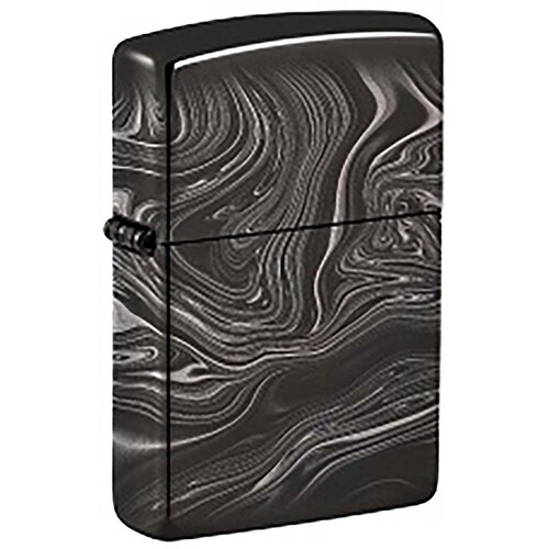 Зажигалка ZIPPO Мраморный узор с черным глянцевым покрытием | Marble Pattern High Polish Black, латунь/сталь, чёрная, 38x13x57 мм