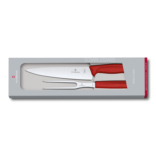 Набор для разделки мяса VICTORINOX Swiss Classic, нож 19 см и вилка 15 см, красная рукоять