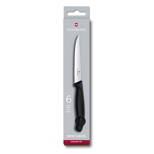 Набор из 6 ножей для стейков VICTORINOX SwissClassic, 11 см, волнистая кромка, чёрная рукоять