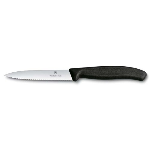 Нож для овощей VICTORINOX SwissClassic, лезвие 10 см с волнистой кромкой, чёрный