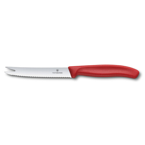 Нож для сыра и колбасы VICTORINOX SwissClassic, лезвие 11 см с волнистой кромкой, красный