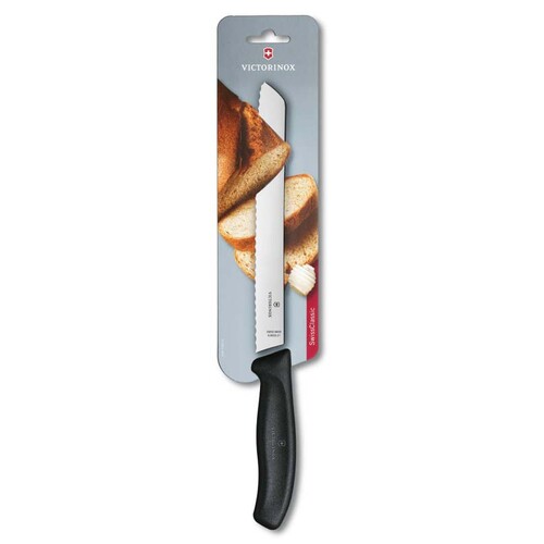 Нож для хлеба VICTORINOX SwissClassic, лезвие 21 см с волнистой кромкой, чёрный, в блистере