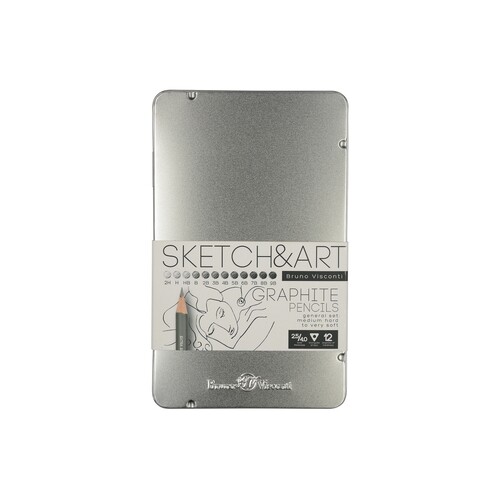 Набор чернографитовых карандашей  "Sketch & Art" ,12 шт. 2h-9b, металлическая коробка с ложементом