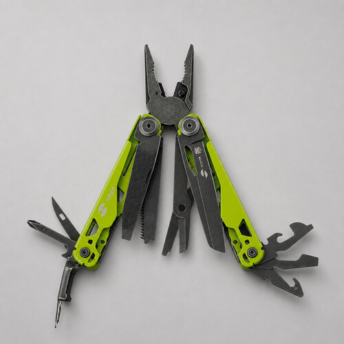 Мультитул Stinger, 107 х 19 мм, 19 функций, сталь, салатовый корпус, стоунвош, в картонной коробке, в комплекте нейлоновый чехол