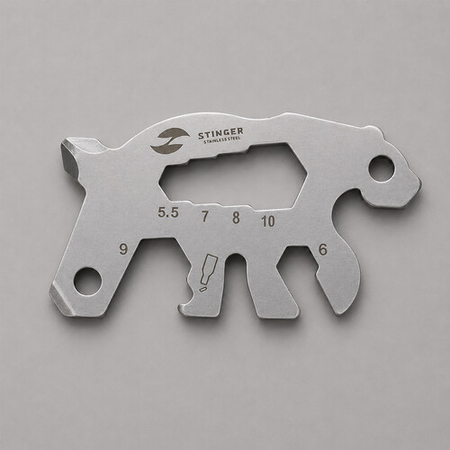 Мини-мультитул карманный Stinger, 55 x 35 мм, 5 функций, медведь, нержавеющая сталь, серебристый, в блистере
