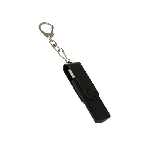 USB-флешка на 16 Гб 2 в 1 поворотный механизм, c дополнительным разъемом Type-C с одноцветным металлическим клипом, черный