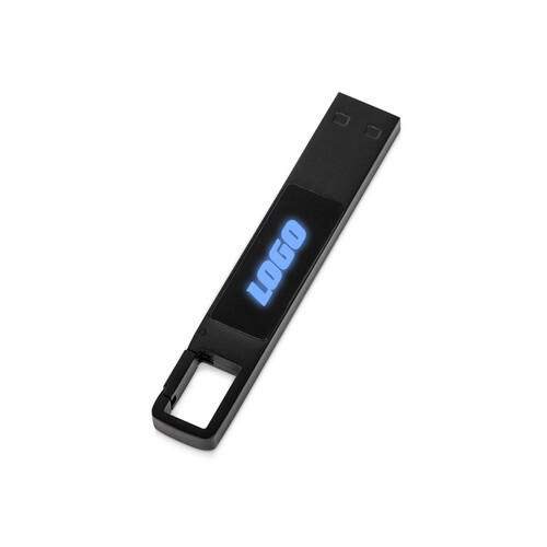 USB 2.0- флешка на 32 Гб c подсветкой логотипа «Hook LED», темно-серый, синяя подсветка