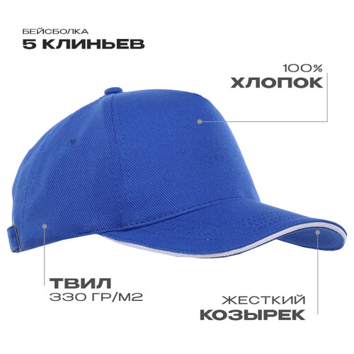 Бейсболка с кантом STAN 5 клиньев хлопок 330, 04, Синий,  (16/1)  (56-58)