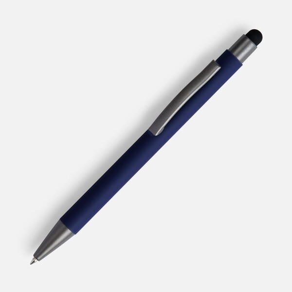 Ручка шариковая Atento Soft Touch со стилусом, темно-синяя