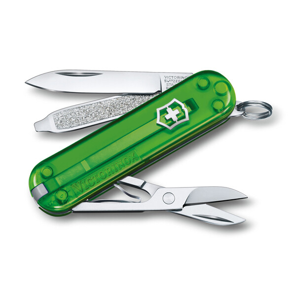 Нож-брелок VICTORINOX Classic SD Colors "Green Tea", 58 мм, 7 функций, полупрозрачный зелёный