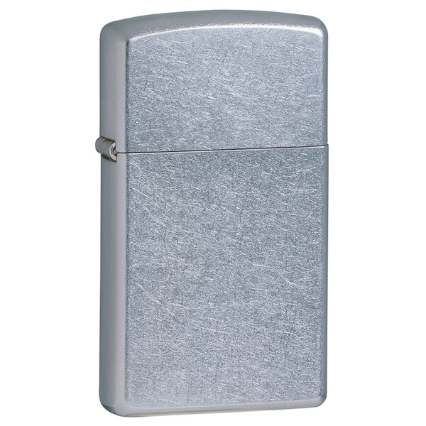 Зажигалка ZIPPO узкая с покрытием поцарапанный хром | Slim® Street Chrome, латунь/сталь, серебристая, матовая, 29x10x60 мм