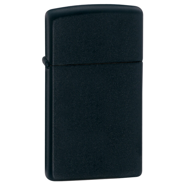 Зажигалка ZIPPO узкая с черным матовым покрытием | Slim® Black Matte, латунь/сталь, чёрная, матовая, 29x10x60 мм