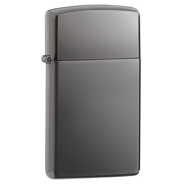 Зажигалка ZIPPO узкая с покрытием черный лед | Slim® Black Ice®, латунь/сталь, чёрная, глянцевая, 29x10x60 мм