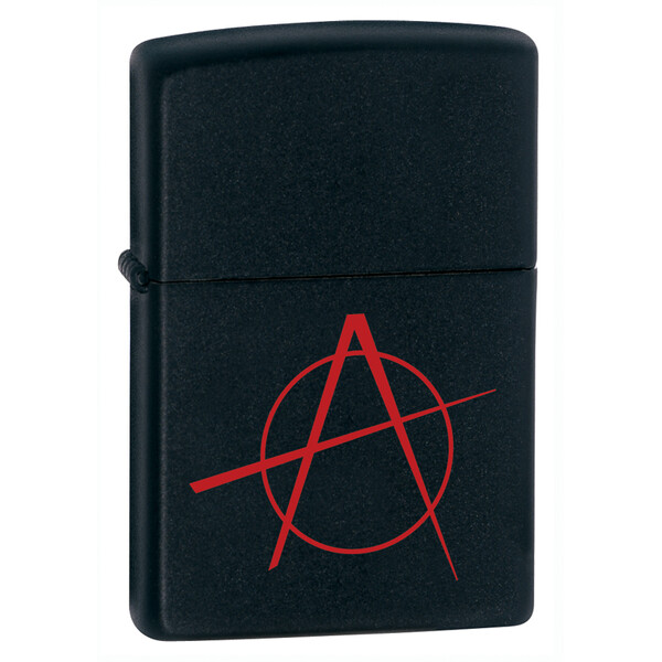 Зажигалка ZIPPO Символ анархии с черным матовым покрытием | Anarchy Symbol Black Matte, латунь/сталь, чёрная, матовая, 38x13x57 мм
