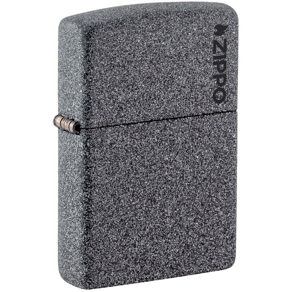 Зажигалка ZIPPO Логотип с каменным покрытием | Logo Iron Stone, латунь/сталь, серая, матовая, 38x13x57 мм