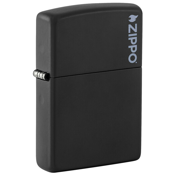 Зажигалка ZIPPO Логотип с черным матовым покрытием | Logo Black Matte, латунь/сталь, чёрная, матовая, 38x13x57мм