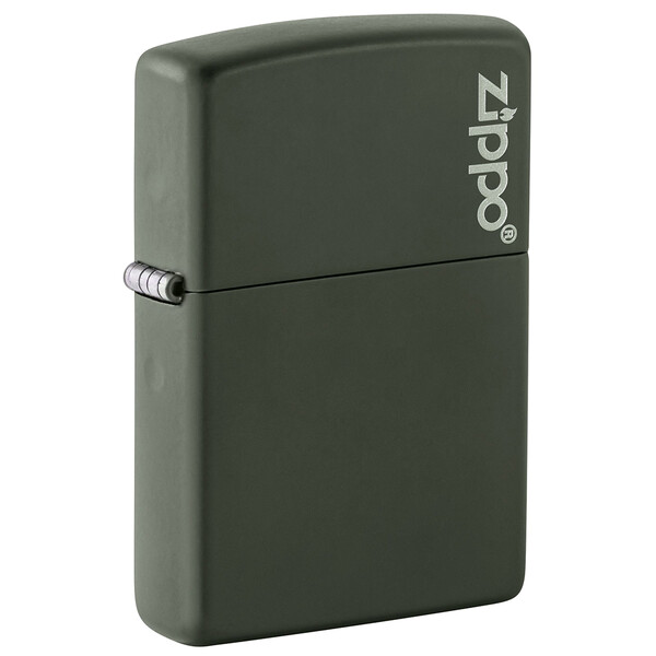 Зажигалка ZIPPO Логотип с зеленым матовым покрытием | Logo Green Matte, латунь с порошковым покрытием, зеленая, матовая, 38x13x57 мм