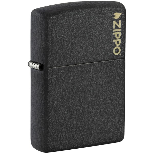 Зажигалка ZIPPO Логотип с черным покрытием с кракелюром | Logo Black Crackle™, латунь/сталь, чёрная, матовая, 38x13x57 мм