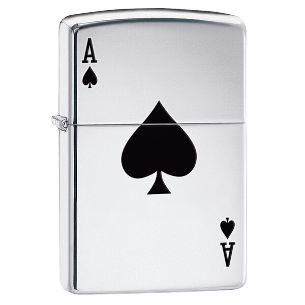 Зажигалка ZIPPO Туз пик с покрытием Глянцевый хром | Simple Spade Design High Polish Chrome, латунь/сталь, серебристая, 38x13x57 мм