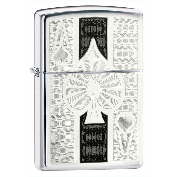 Зажигалка ZIPPO Филигранный туз пик с покрытием Глянцевый хром | Intricate Spade Design High Polish Chrome, латунь/сталь, серебристая, 38x13x57 мм