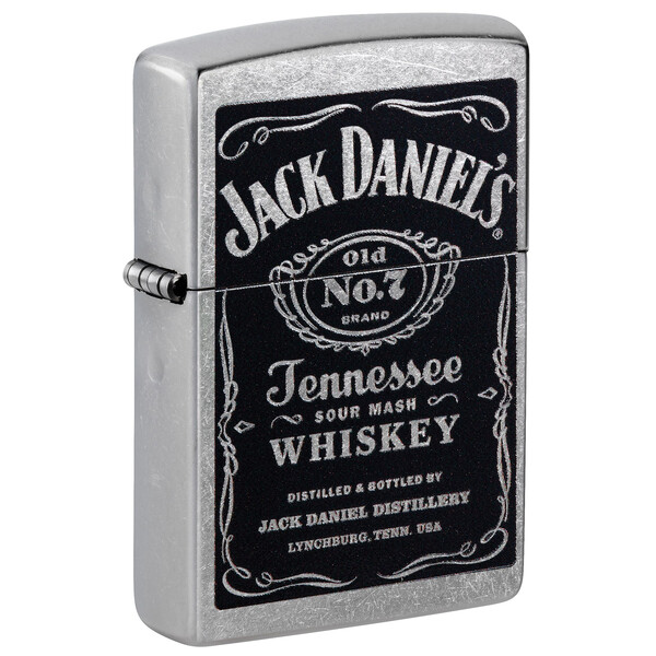 Зажигалка ZIPPO Джек Дэниэлс с покрытием поцарапанный хром | Jack Daniels® Street Chrome, латунь/сталь, серебристая, 38x13x57мм
