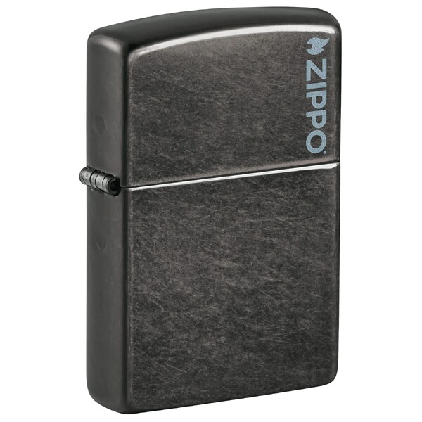 Зажигалка ZIPPO Логотип с темно-серым покрытием | Logo Gray Dusk, латунь/сталь, серая, матовая, 38x13x57 мм