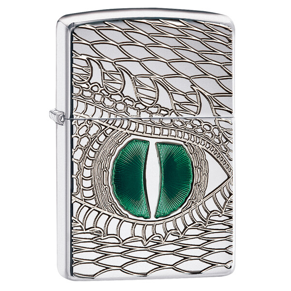 Зажигалка ZIPPO Armor™ Глаз дракона с покрытием Глянцевый хром | Dragon Eye High Polish Chrome, латунь/сталь, серебристая, 38x13x57 мм