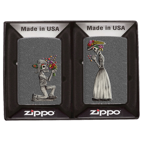Набор ZIPPO Влюбленные зомби из двух зажигалок с каменным покрытием | Couple Iron Stone, серые, матовые