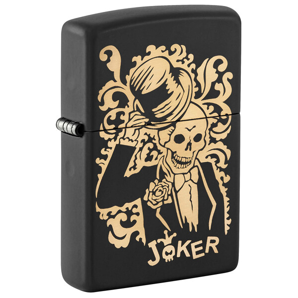 Зажигалка ZIPPO Джокер с черным матовым покрытием | Joker Black Matte, латунь/сталь, черная, 38x13x57 мм