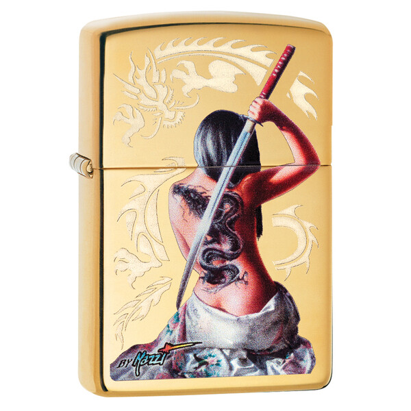 Зажигалка ZIPPO Мацци с покрытием Глянцевая латунь | Mazzi® High Polish Brass, латунь/сталь, золотистая, 38x13x57 мм