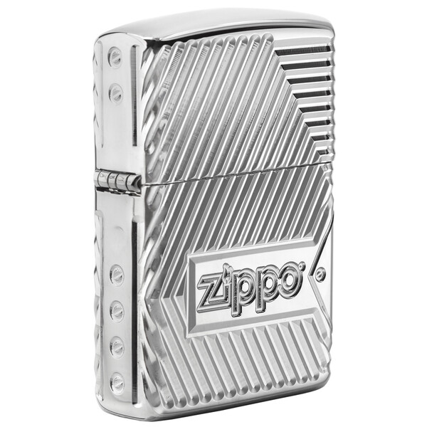 Зажигалка ZIPPO Armor® Заклепки с покрытием Глянцевый хром | Bolts Design High Polish Chrome, латунь/сталь, серебристая, 38x13x57 мм
