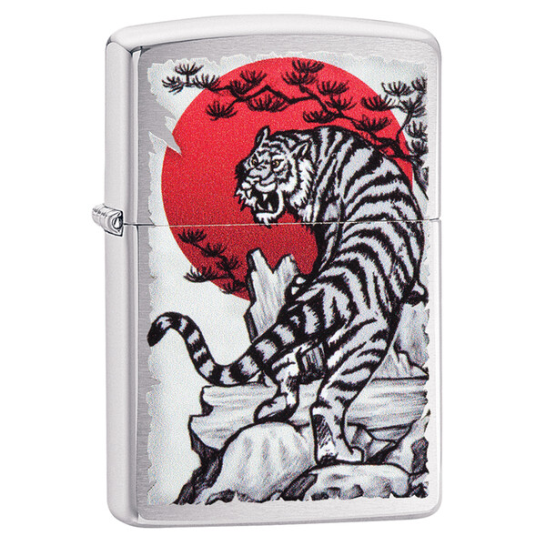 Зажигалка ZIPPO Азиатский тигр с покрытием матовый хром | Asian Tiger Brushed Chrome, латунь/сталь, серебристая, 38x13x57 мм
