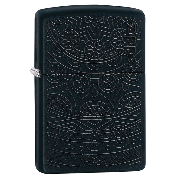 Зажигалка ZIPPO Черный мотив с черным матовым покрытием | Tone on Tone Design Black Matte, латунь/сталь, чёрная, 38x13x57 мм