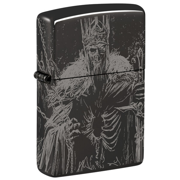 Зажигалка ZIPPO Король скелетов с черным глянцевым покрытием | Skull King High Polish Black, латунь/сталь, черная, глянцевая, 38x13x57 мм