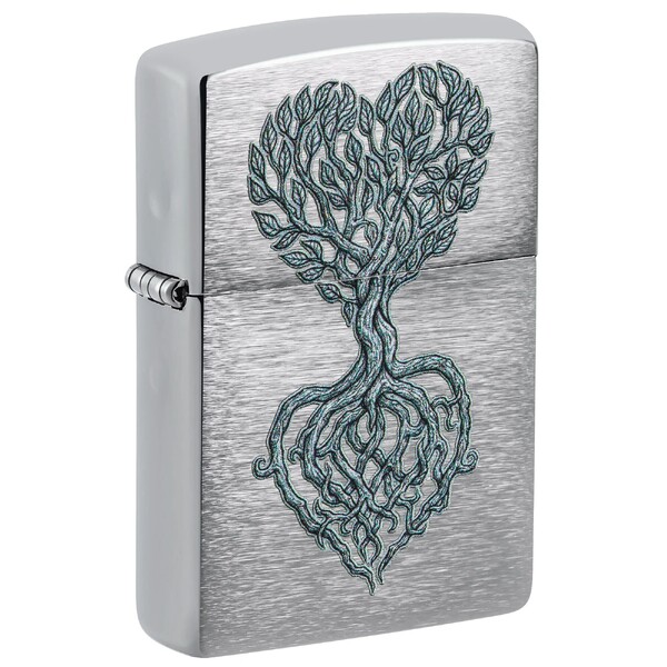 Зажигалка ZIPPO Корни любви с покрытием матовый хром | Rooted in Love Design Brushed Chrome, латунь/сталь, серебристая, 38x13x57 мм